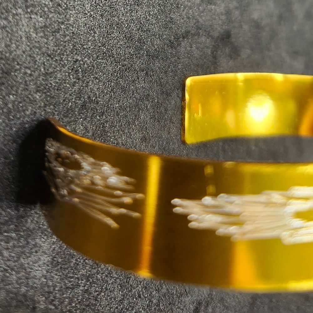 Hand Crafted Engraved Cuff Bracelet Gold Color SunFlower - Picture 8 of 16